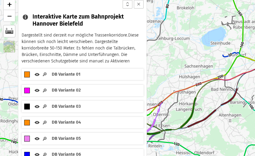 Trassenkorridore Hannover – Bielefeld … eine echte interaktive Karte!